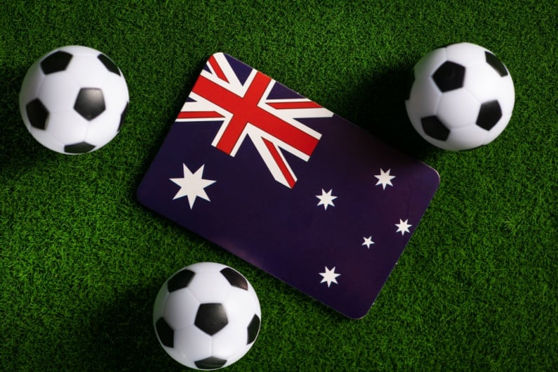 Australia flag and soccer balls