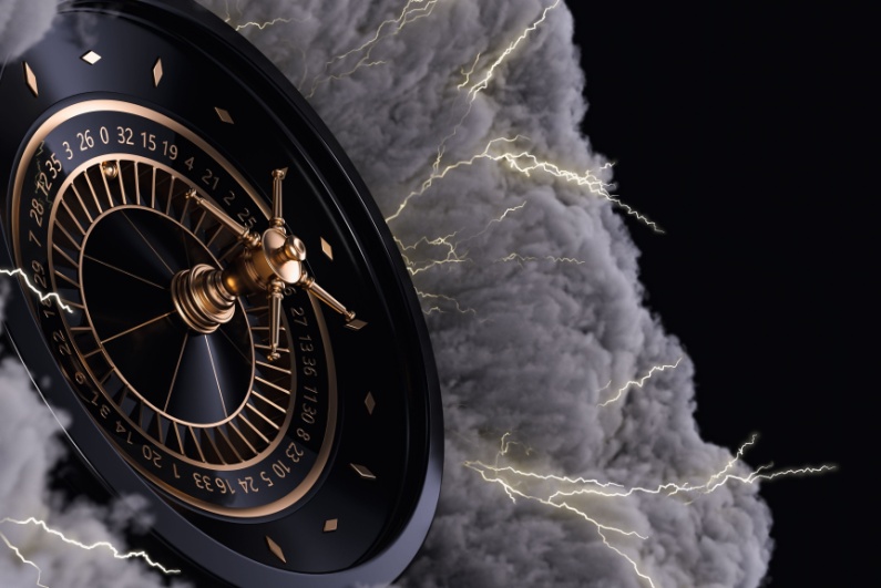 Black & Gold roulette wheel with lightning around it
