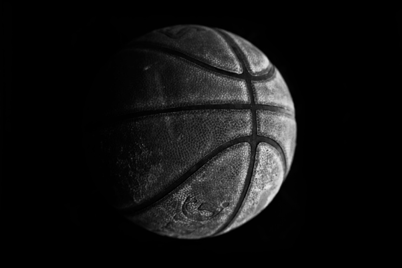 Black and white picture of a weathered basketball