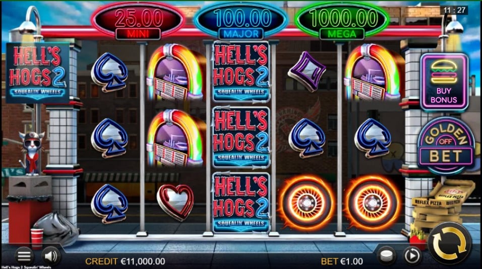 Hell's Hogs 2 Squealin' Wheels slot reels by Reflex Gaming