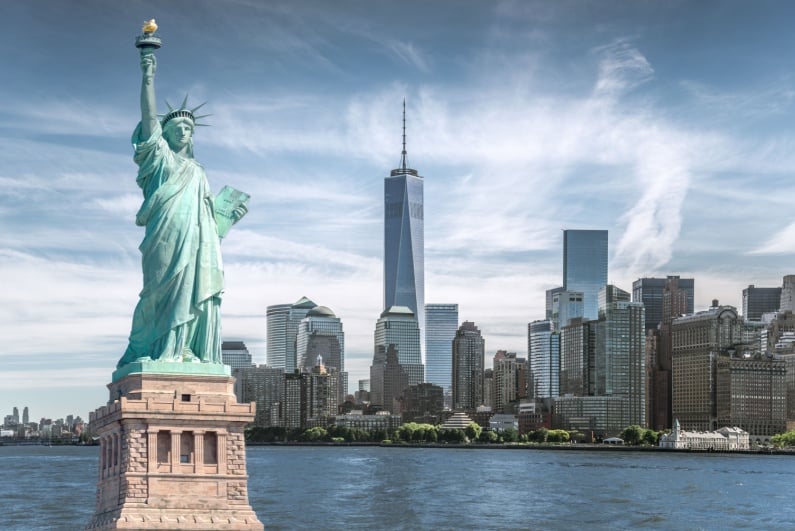 Statue of Liberty in New York skyline