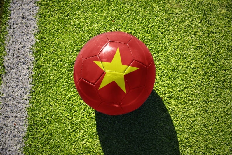 Soccer ball painted like Vietnam flag