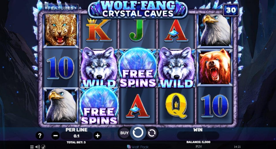 Wolf Fang Crystal Caves slot reels by Spinomenal