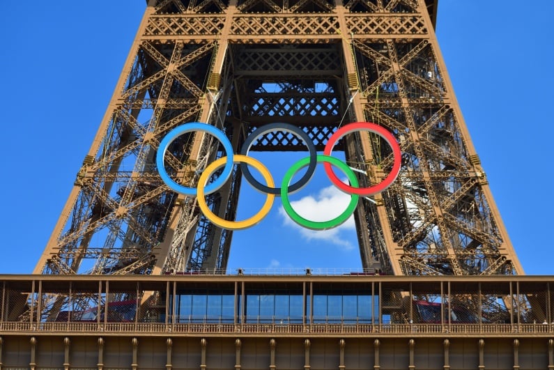 Olympic rings on the Eiffel Tower