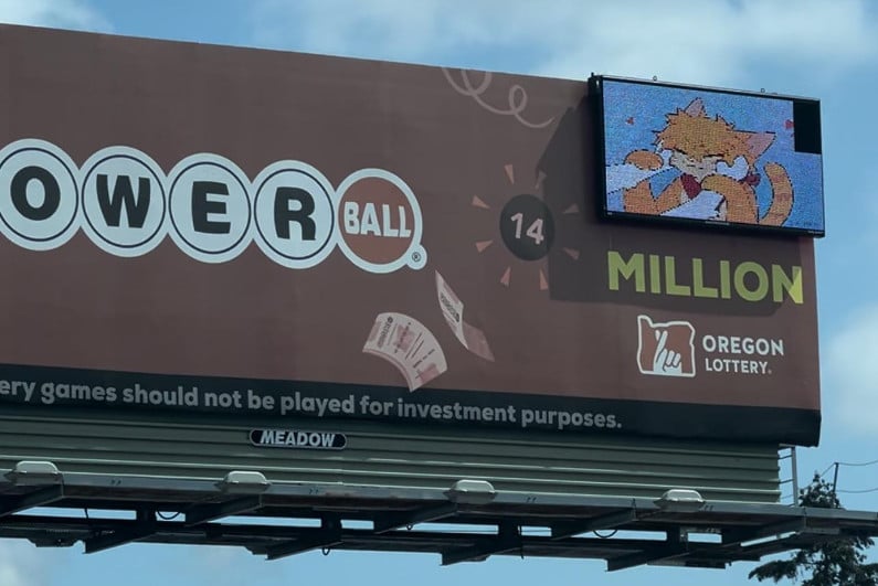 Oregon Lottery billboard furry