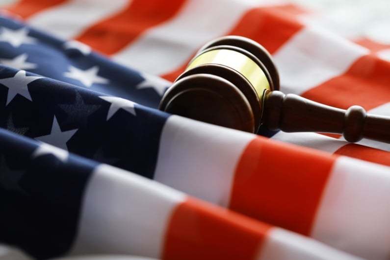 Judge gavel with American flag