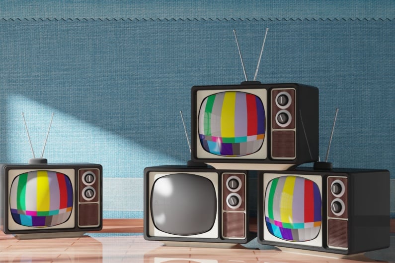 TVs displaying test pattern