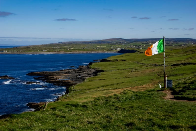 Irish flag on hiking trail