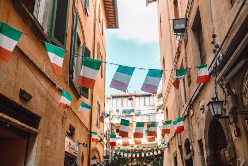 Italian flags in the streets of Pisa