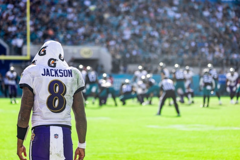 Lamar Jackson on the sideline