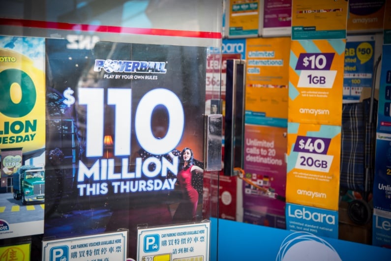 Lottery storefront ad in Australia