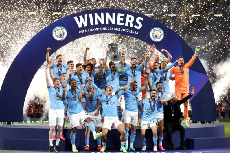 Man City celebrating Champions League title