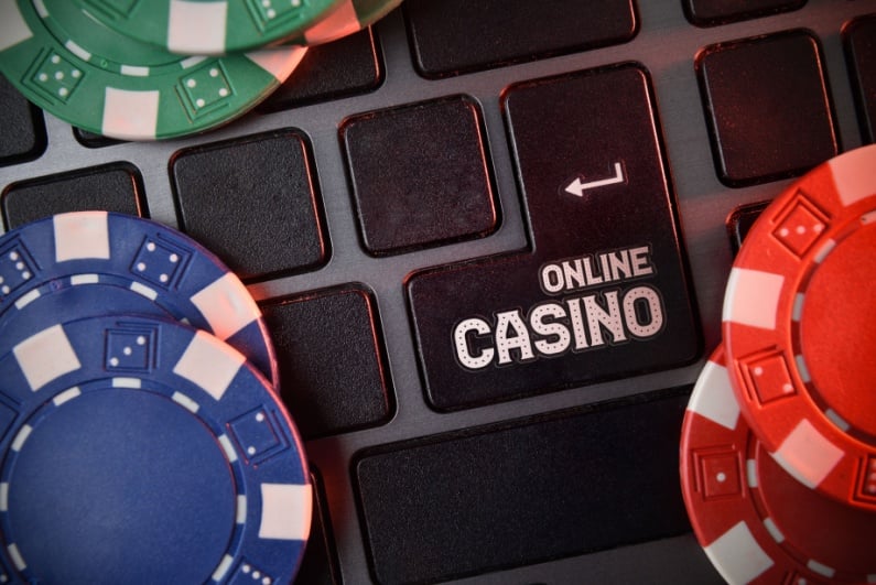 Poker chips on a keyboard