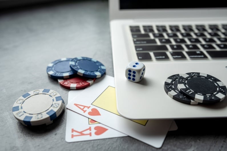 Casino items on a laptop