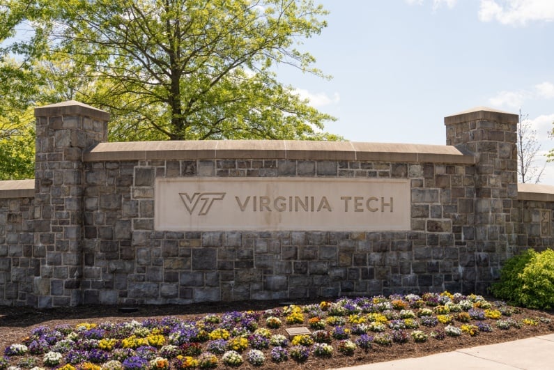 Virginia Tech logo on wall at the school