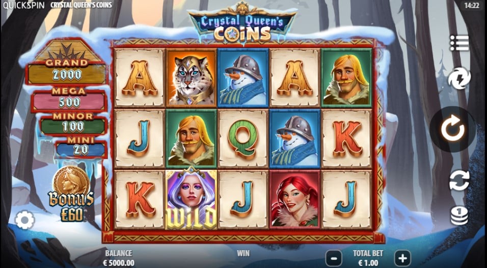 Crystal Queen's Coins slot reels by Quickspin