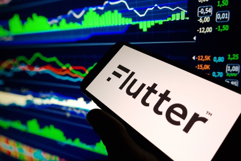 Flutter logo on a phone