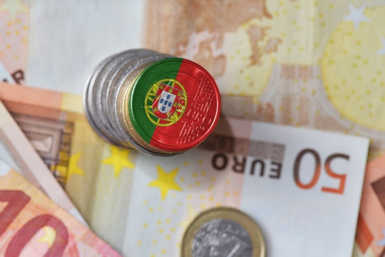 Portuguese flag painted on Euro coin