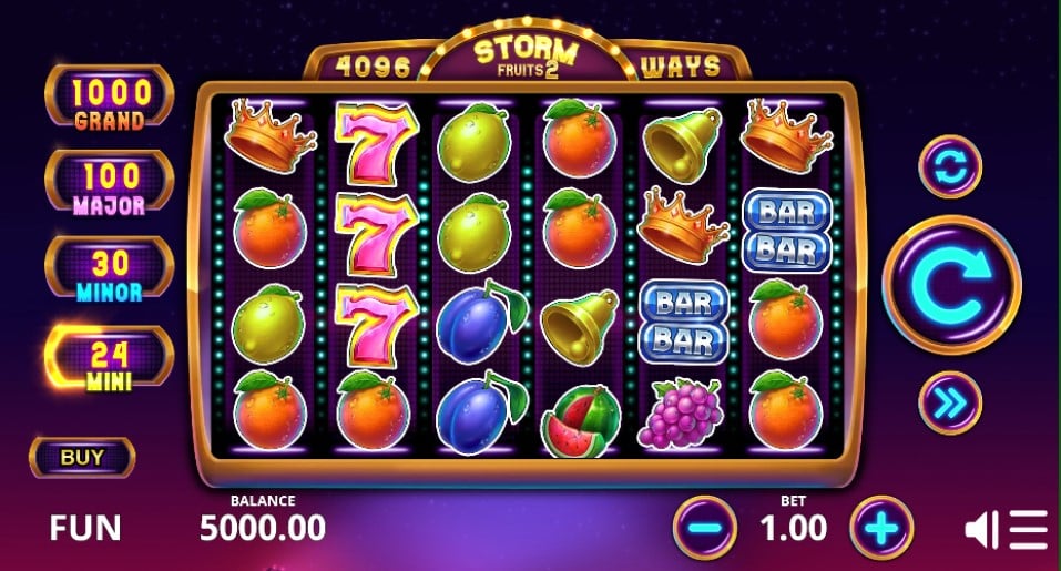 Storm Fruits 2 slot reels by Zillion Games