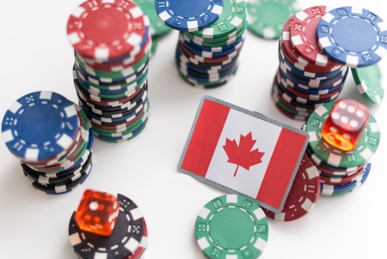 Casino chips and Canadian flag