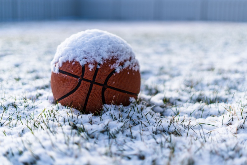 Lone basketball in the snow