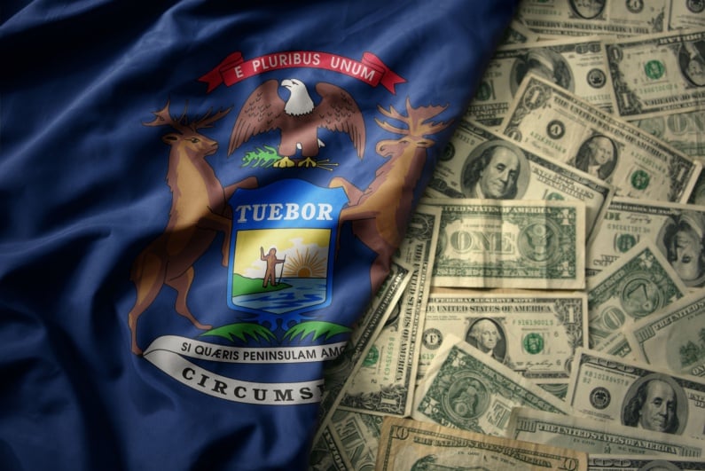 Michigan flag and cash