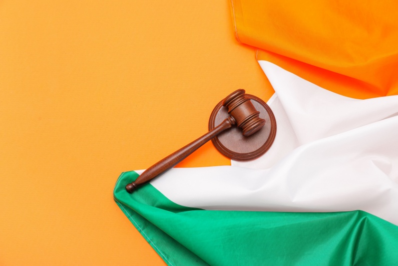 Wooden gavel with Irish flag