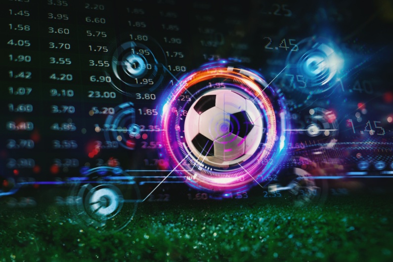 Soccer ball in front of betting odds