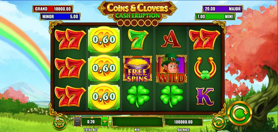 Cash Eruption Coins & Clovers slot reels by IGT