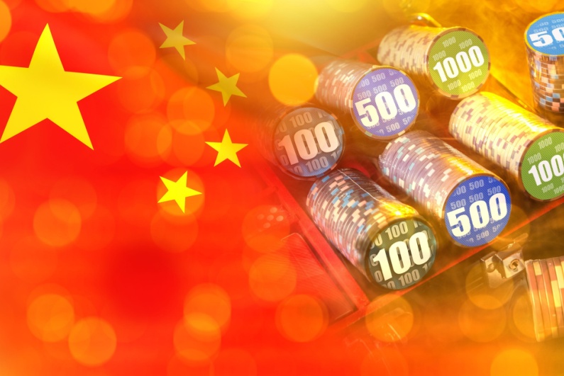 Casino chips and Chinese flag