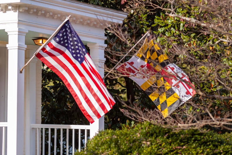 Maryland and US Flags