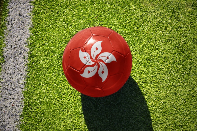 Soccer ball painted like Hong Kong flag