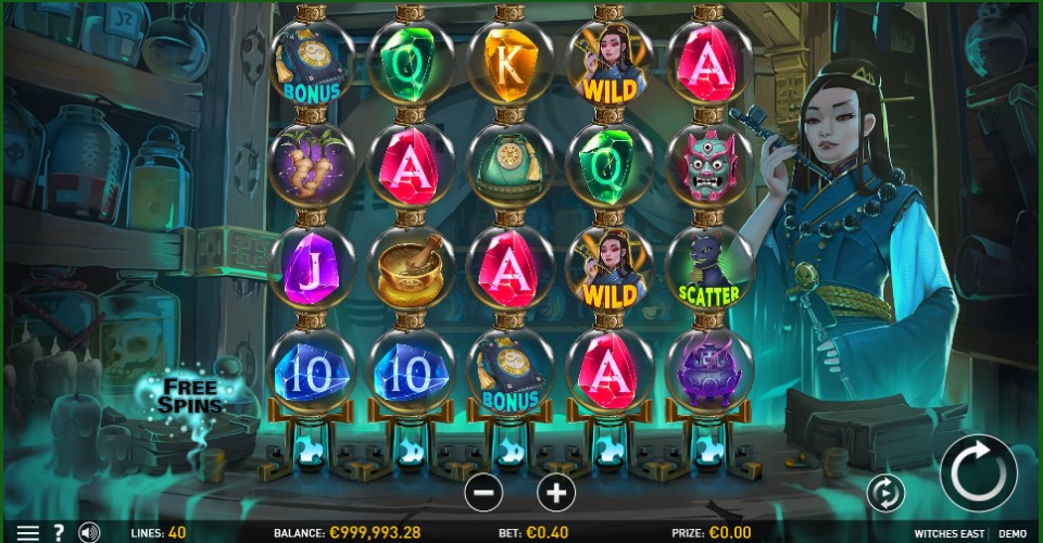 Witches East slot reels by R. Franco Games