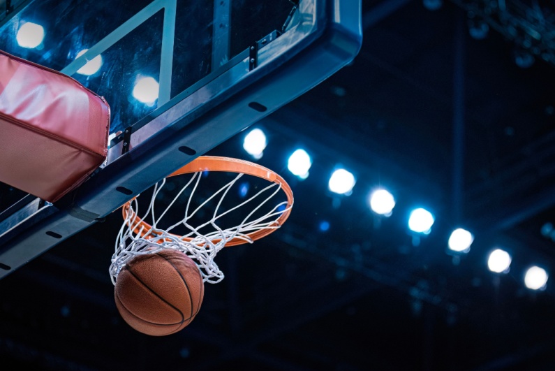 Basketball going through net