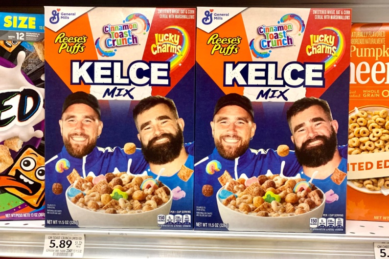 Boxes of Kelce Mix cereal