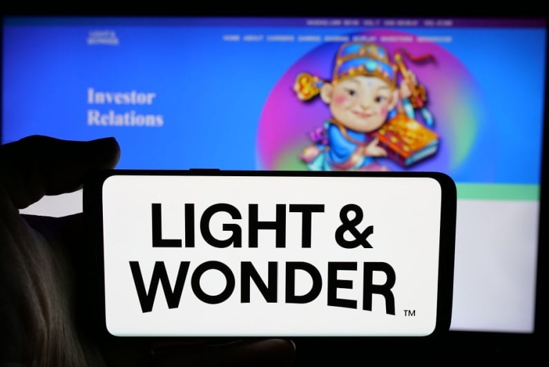 Light & Wonder logo on phone