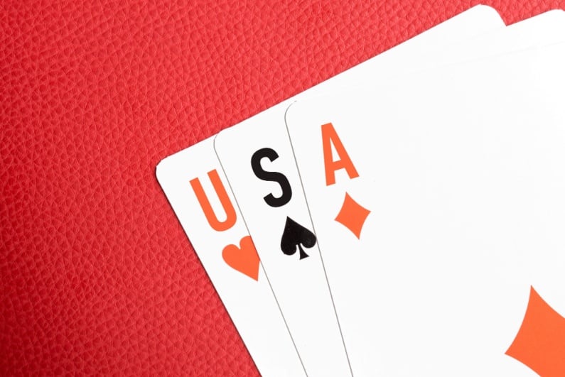 Playing cards reading USA