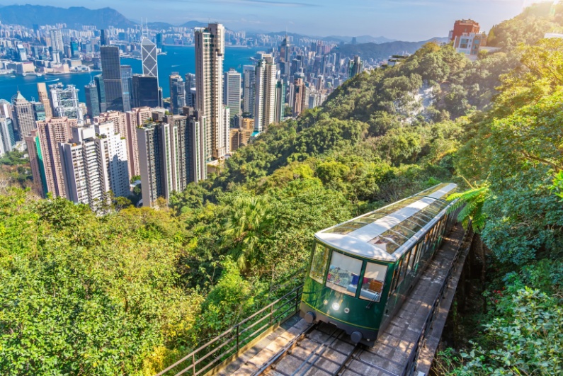 Green tram in Hong Kong