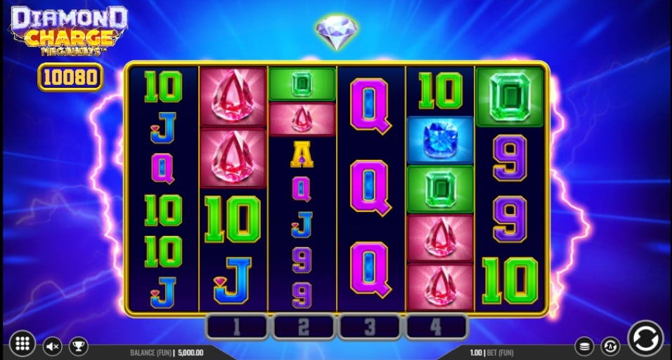 Diamond Charge Megaways slot reels by Iron Dog Studio